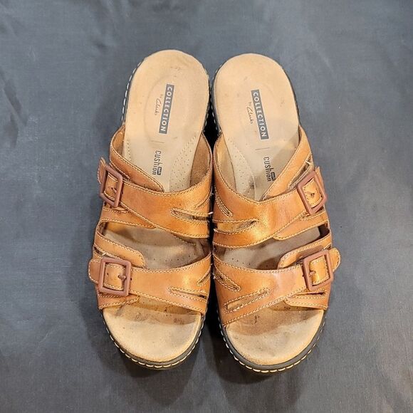 COLLECTION BY CLARKS WOMEN'S LEATHER WEDGES SANDALS - Picture 3 of 14